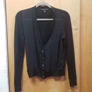 Banana Republic Black V-Neck Silk/Cotton Swiss dot Cardigan Sz Small MMM